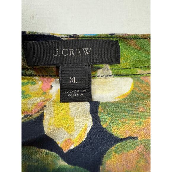 J. Crew Floral Silk Dress Size XL Ruffle Hem Long Sleeve 100% Silk - Picture 13 of 14